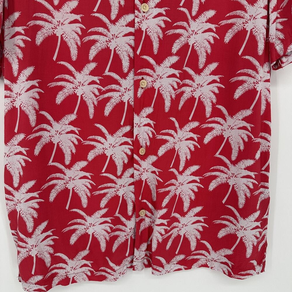 AllSaints Shirt Mens Large Red Palm Tree Hawaiian Camp Button Up Aloha Viscose - Picture 4 of 11